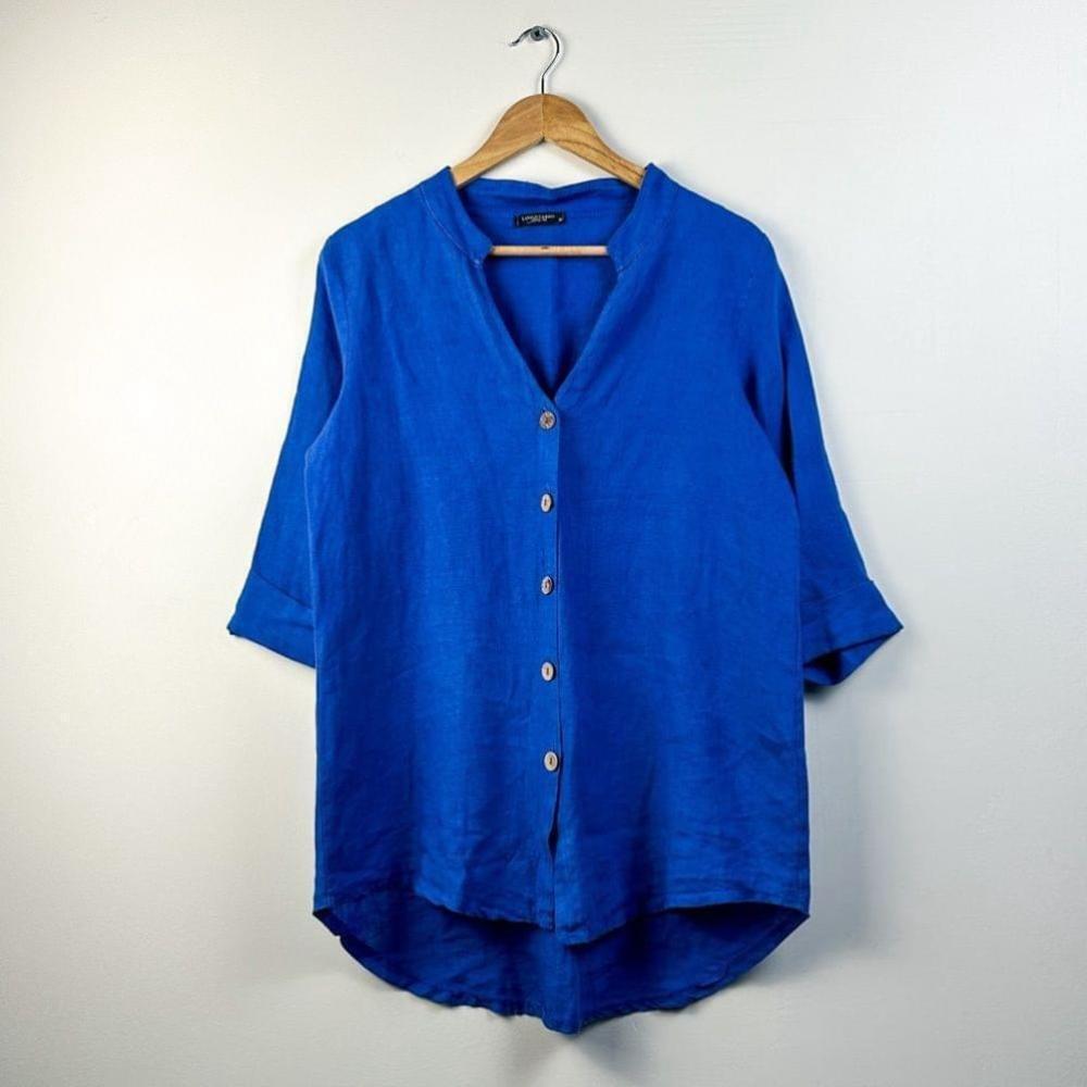 Linen tunic style button down top | Lungo L’Arno - made in Italy || M | Blue